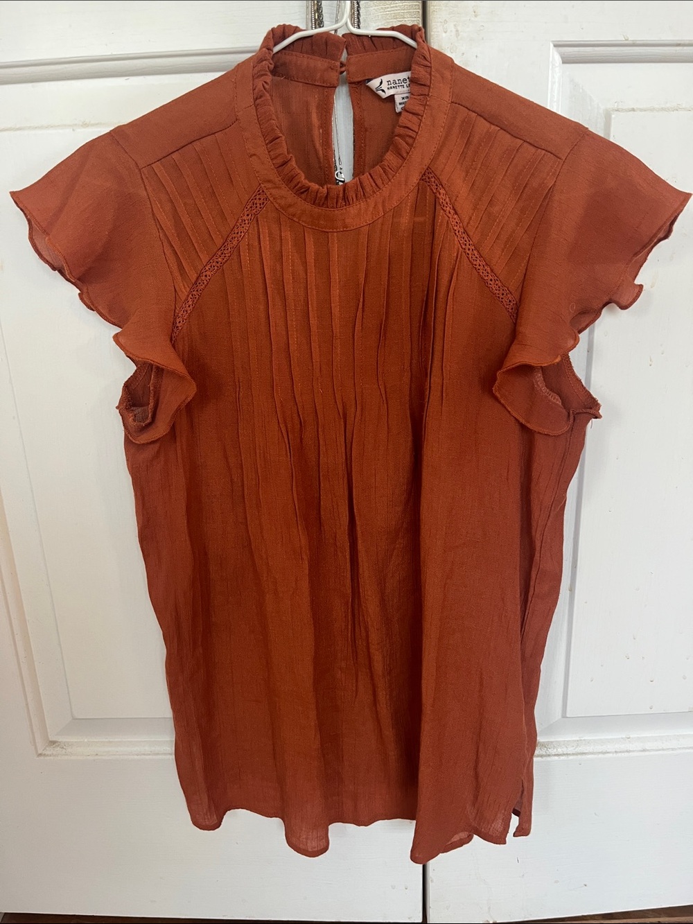 Nanette Lepore Rust Ruffle Sleeve Pleated Women's Top XS